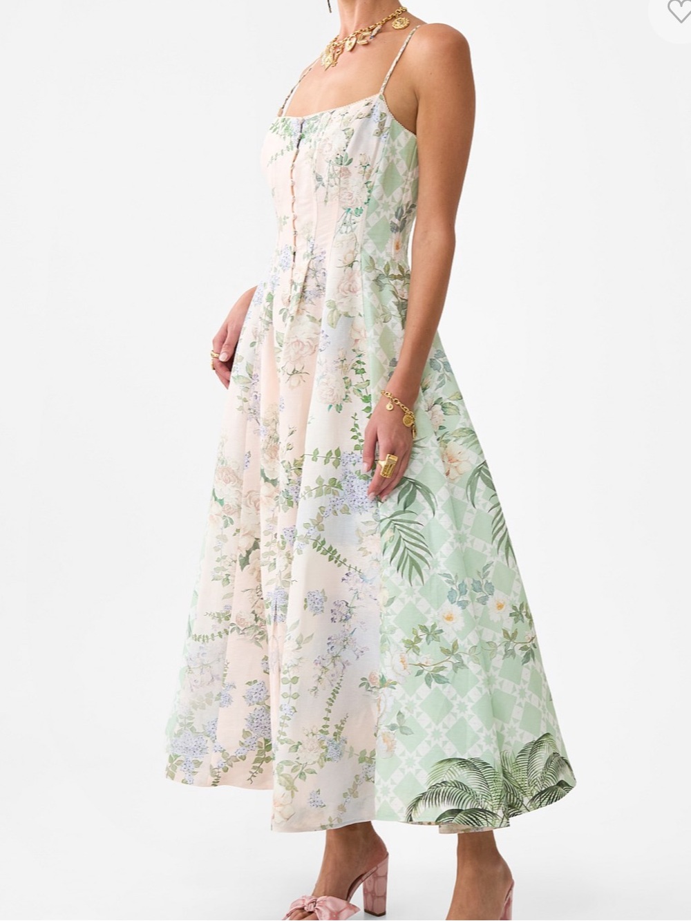 Rare Camilla Pastel Floral Spaghetti-Strap Midi Dress in Cream, Green, Blue - Picture 7 of 15